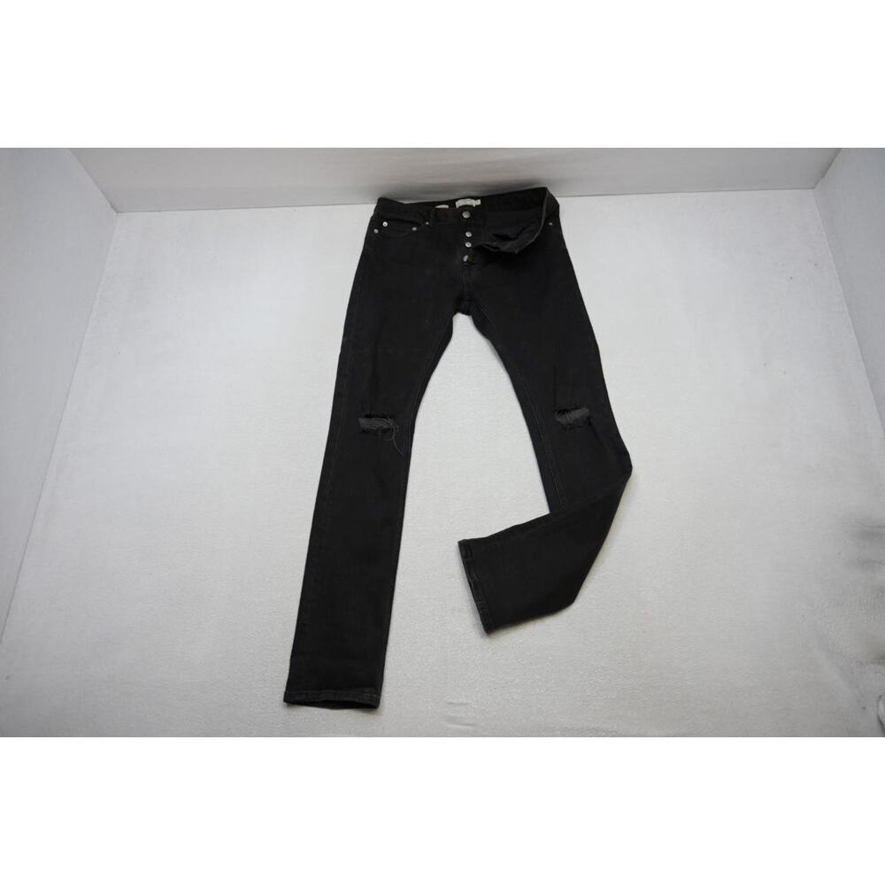Topman Stretch Slim Fit Button Fly Black Denim Jeans‎ Mens Size 32 x 34